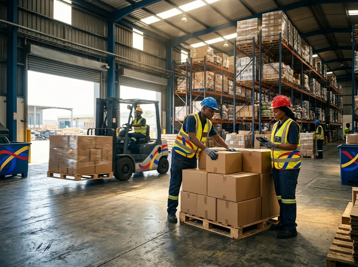 Workers organising goods in a warehouse