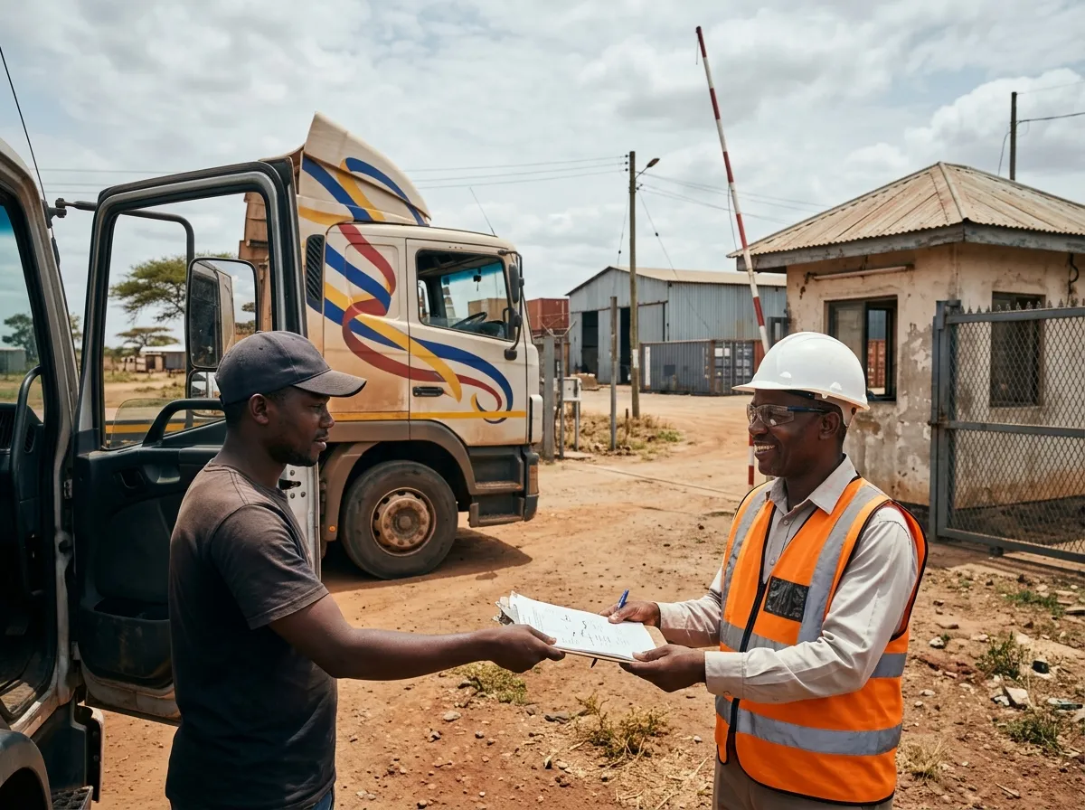 Driver handing a delivery document to a site manager