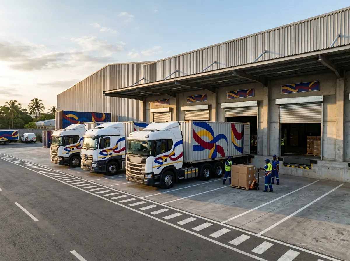 Trucks parked at a warehouse loading bay